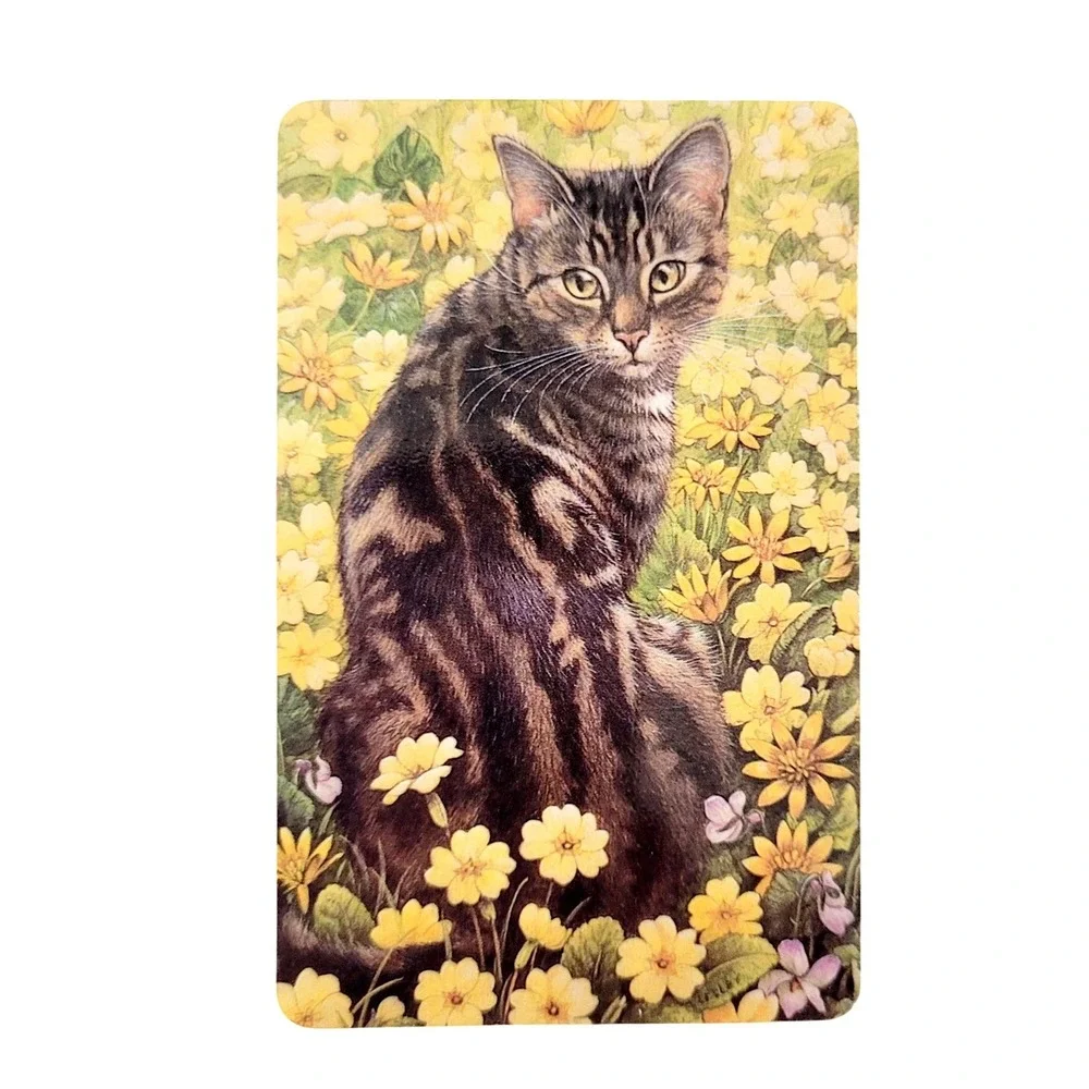 Vintage 90s Lesley Ivory Cats Card Bookmark- Octopussy Flowers 1990 Antioch W211